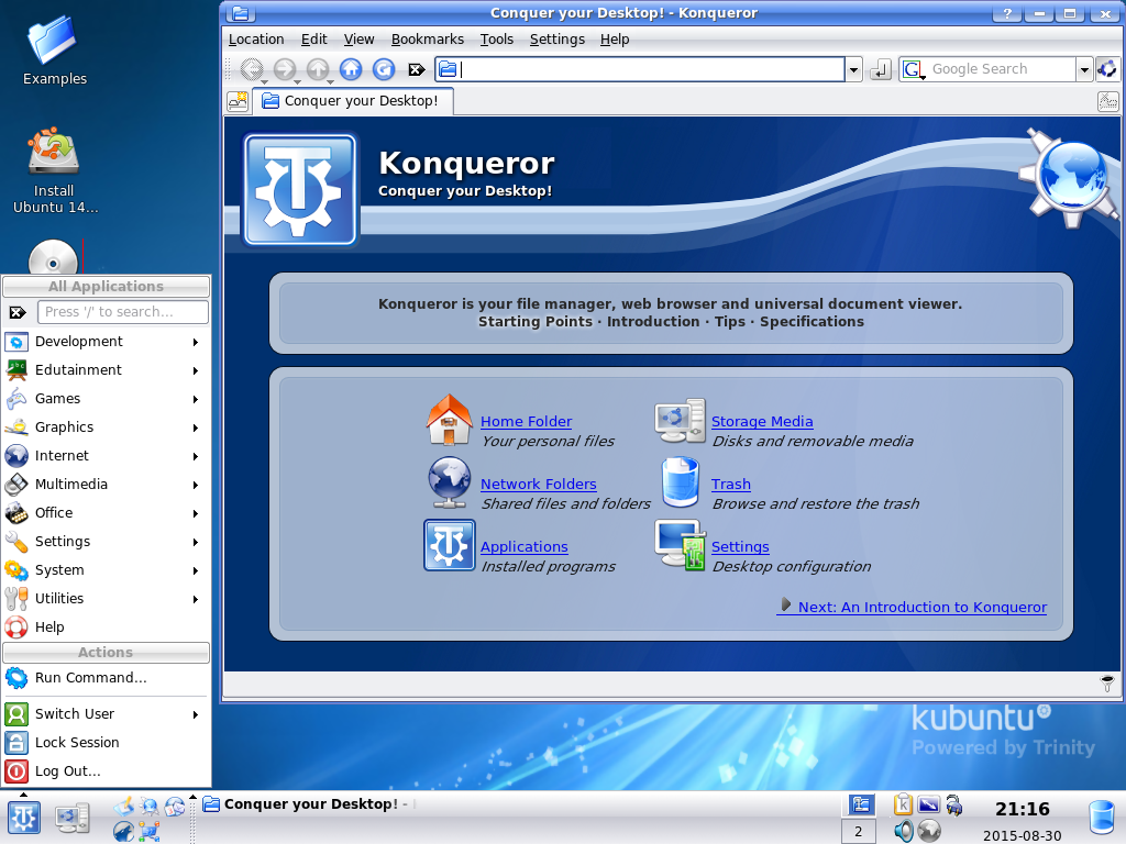 Trinity R14.0.1 Desktop with Konqueror and Kicker